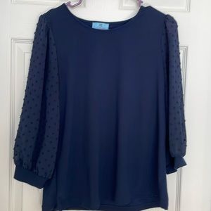 Cece Clip Dot Blouse 3/4 sleeves in Navy Blue EUC